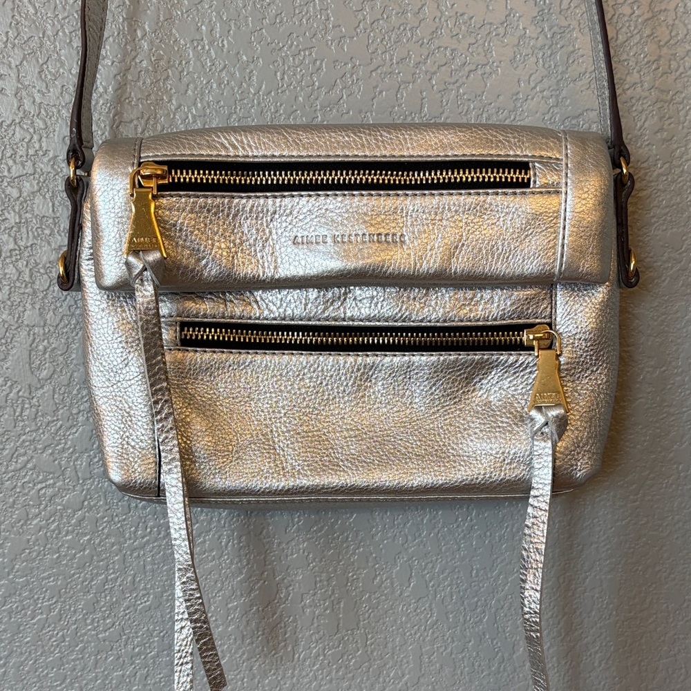 Aimee Kestenberg Metallic Silver Leather Crossbody Bag